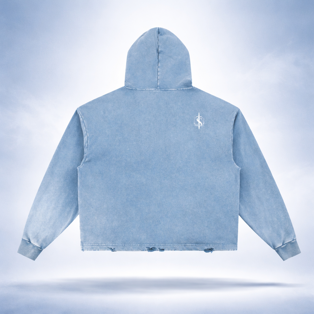 Vintage Washed Frayed-Hem Hoodie