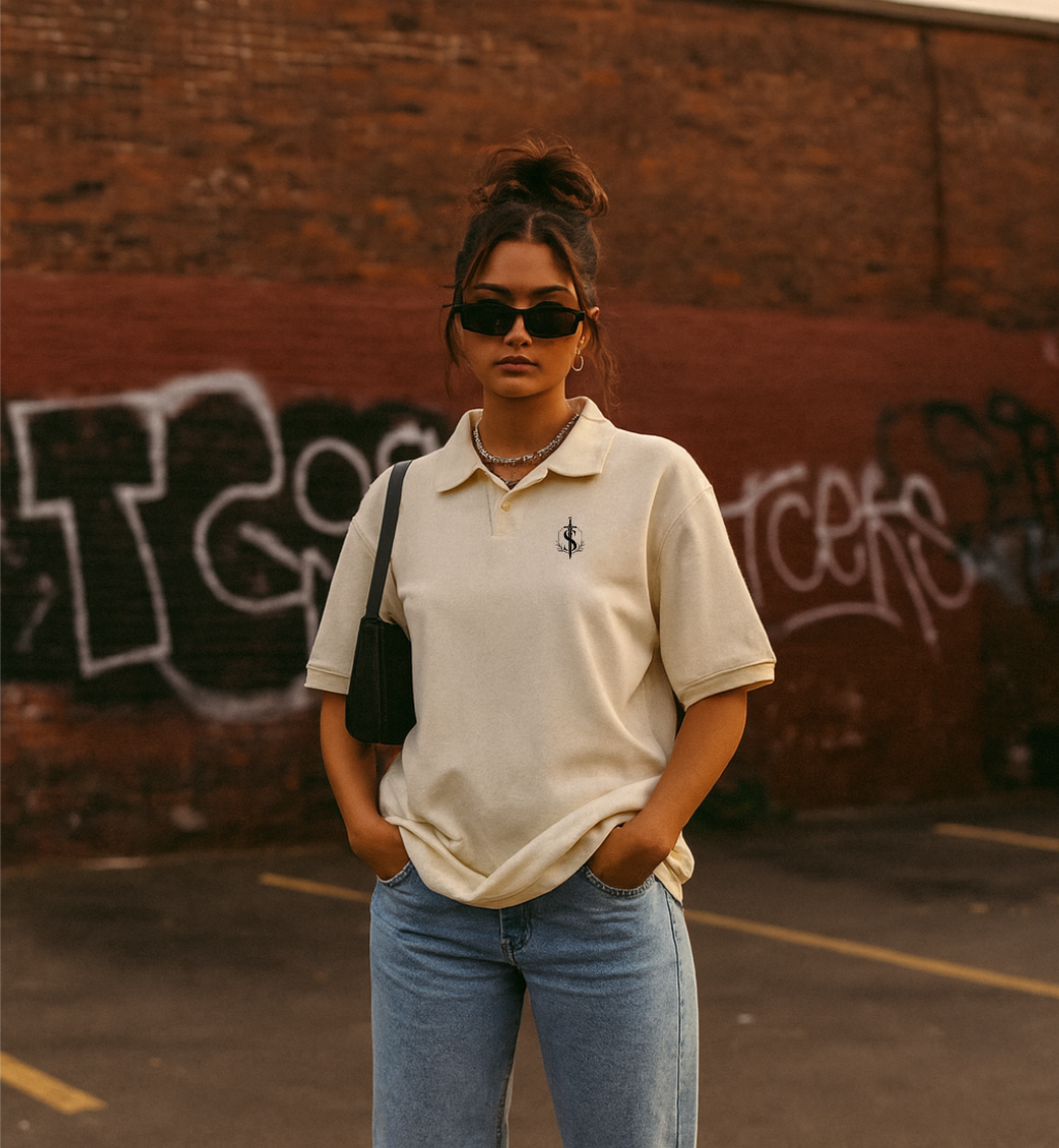 Loose Cotton Short-Sleeve Polo Shirt