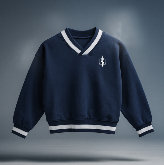 V-Neck Contrast Collar Boxy Sweatshirt